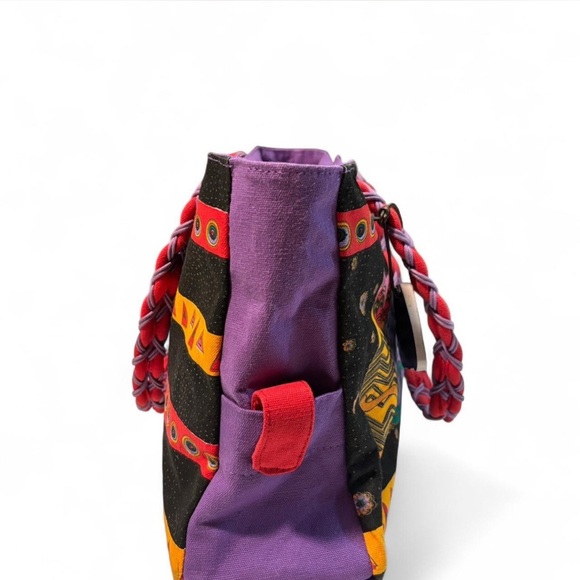 VTG Laurel Burch Colorful Cats Tote Bag Braided Strap Zip Canvas Purse Art Print - Picture 6 of 8